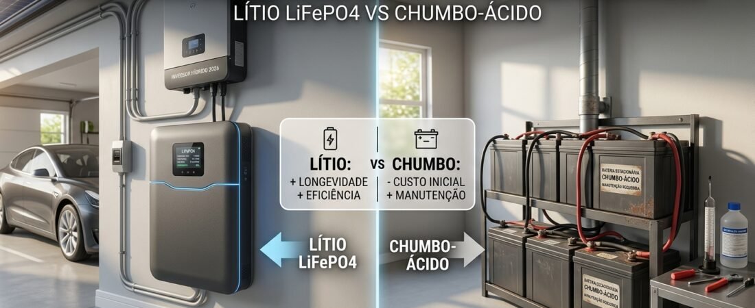 Baterias para energia solar em 2026: lítio ou chumbo-ácido? Vale a pena investir?